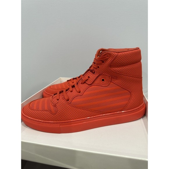New Balenciaga Leather High Top Perforated Red Mens Sneakers Size, EU-43 US-10 - Picture 1 of 8